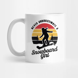 Never Underestimate A Snowboard Girl, Retro Snowboarding Mug